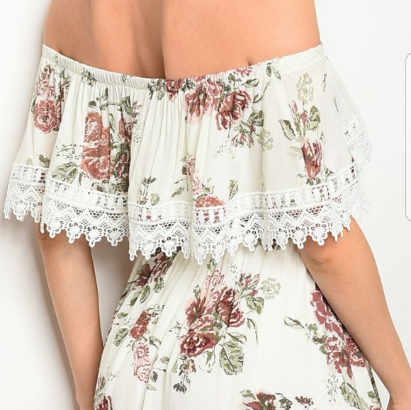 💦Ivory Floral Dress - Picture 3 of 5